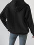 Plus Size Casual Hoodie, Women's Plus Solid Ribbed Long Sleeve Slight Stretch Hoodie Drawstring Sweatshirt