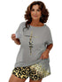 Plus Size Casual Pajama Two Piece Set, Women's Plus Leopard Heart Print Short Sleeve Tee & Shorts Pajama 2 Piece Set