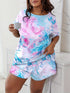 Plus Size Casual Pajama Two Piece Set, Women's Plus Leopard Heart Print Short Sleeve Tee & Shorts Pajama 2 Piece Set
