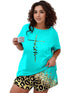 Plus Size Casual Pajama Two Piece Set, Women's Plus Leopard Heart Print Short Sleeve Tee & Shorts Pajama 2 Piece Set