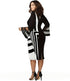 Plus Size Casual Party Dress, Women's Plus Colorblock Stripe Print Contrast Mesh Bell Sleeve V Neck Medium Stretch Midi Slim Fit Dress