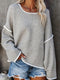 Plus Size Casual Sweater, Women's Plus Solid Long Sleeve Round Neck Slight Stretch Loose Sweater