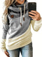 Plus Size Casual Sweatshirt, Women's Plus Colorblock Long Sleeve Hooded Drawstring Slight Stretch Sweatshirt