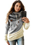 Plus Size Casual Sweatshirt, Women's Plus Colorblock Long Sleeve Hooded Drawstring Slight Stretch Sweatshirt