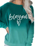 Plus Size Casual Sweatshirt, Women's Plus Ombre & Letter & Heart Print Raglan Sleeve Round Neck Slight Stretch Pullover Sweatshirt