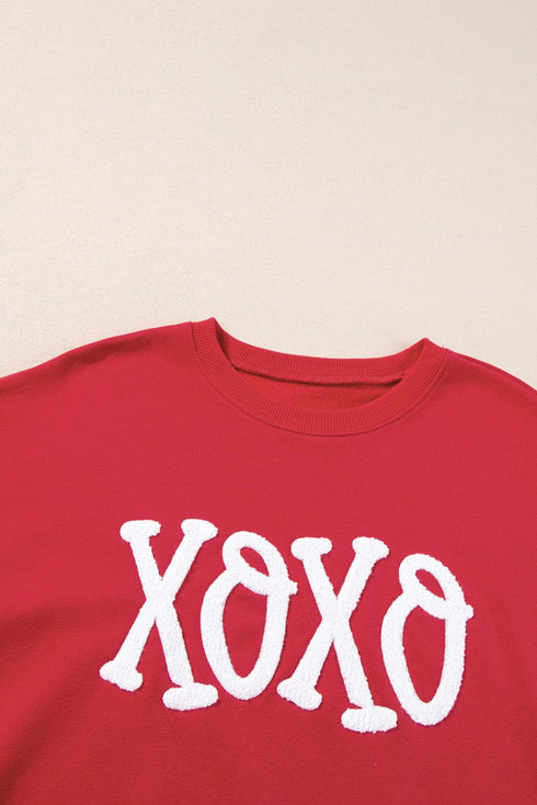 Plus Size Casual Sweatshirt, Women's Plus Ombre & Letter & Heart Print Raglan Sleeve Round Neck Slight Stretch Pullover Sweatshirt