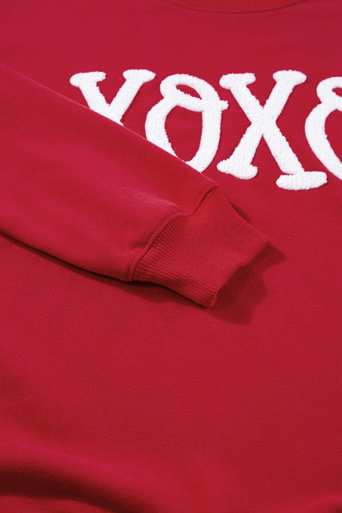 Plus Size Casual Sweatshirt, Women's Plus Ombre & Letter & Heart Print Raglan Sleeve Round Neck Slight Stretch Pullover Sweatshirt