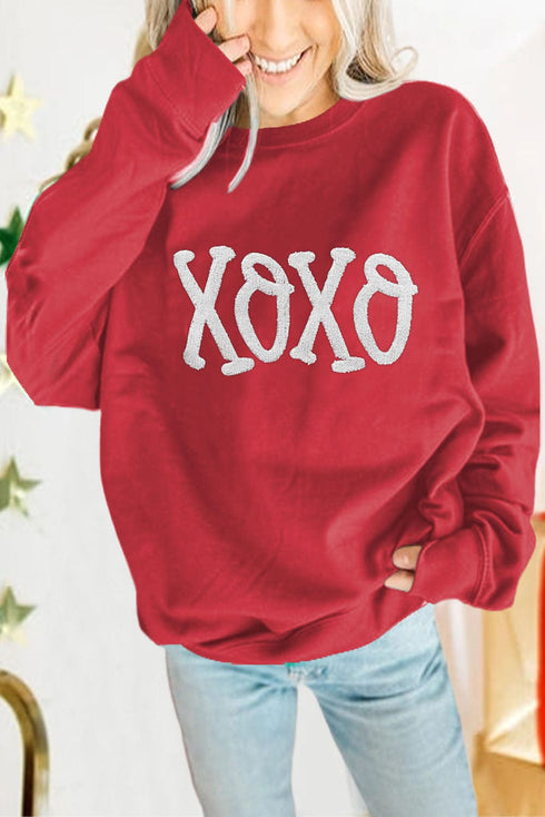 Plus Size Casual Sweatshirt, Women's Plus Ombre & Letter & Heart Print Raglan Sleeve Round Neck Slight Stretch Pullover Sweatshirt