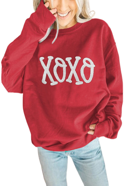 Plus Size Casual Sweatshirt, Women's Plus Ombre & Letter & Heart Print Raglan Sleeve Round Neck Slight Stretch Pullover Sweatshirt
