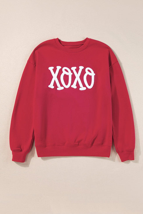 Plus Size Casual Sweatshirt, Women's Plus Ombre & Letter & Heart Print Raglan Sleeve Round Neck Slight Stretch Pullover Sweatshirt