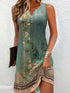 Plus Size Casual Tank Dress, Women's Plus Floral Print Notched Neck Slight Stretch Dress