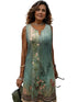 Plus Size Casual Tank Dress, Women's Plus Floral Print Notched Neck Slight Stretch Dress
