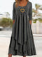 Plus Size Elegant Dress, Women's Plus Plain Long Sleeve Layered Heart Ring Decor Round Neck Maxi Dress