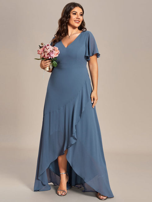 Plus Size Elegant Lotus Sleeves Chiffon Bridesmaid Dress