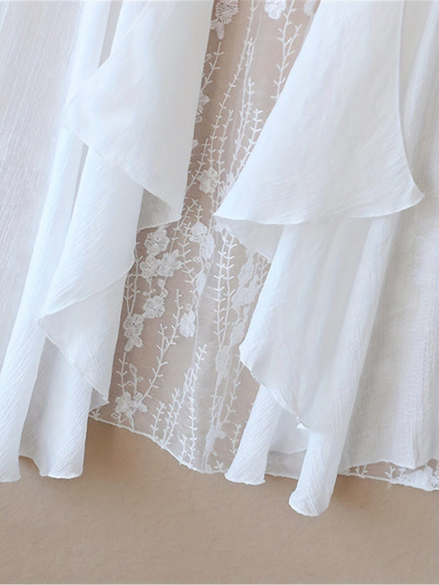 Plus Size Elegant Shawl, Women's Plus Floral Embroidery Short Sleeve Contrast Lace Kimono