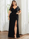 Plus Size Front Slit Short Sleeve With Sequin Mother of the Bride Dress