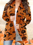 Plus Size Halloween Casual Cardigan, Women's Plus Graphic Print Long Sleeve Open Front Cardigan