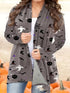 Plus Size Halloween Casual Cardigan, Women's Plus Graphic Print Long Sleeve Open Front Cardigan