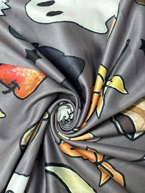 Plus Size Halloween Casual Cardigan, Women's Plus Graphic Print Long Sleeve Open Front Cardigan