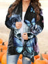 Plus Size Halloween Casual Cardigan, Women's Plus Graphic Print Long Sleeve Open Front Cardigan