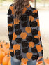 Plus Size Halloween Coat, Women's Pus Allover Cat & Pumpkin Print Long Sleeve Open Front Medium Stretch Cardigan Overcoat