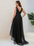 Plus Size Sequin High-Low Deep V Neck Tulle Evening Dresses