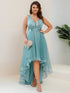 Plus Size Sequin High-Low Deep V Neck Tulle Evening Dresses