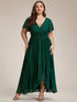 Plus Size Short Sleeve Ruffled V-Neck A-Line Lace Evening Dress