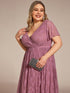 Plus Size Short Sleeve Ruffled V-Neck A-Line Lace Evening Dress