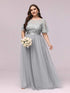 Plus Size Women's Embroidery Evening Dresses with Short Sleeve