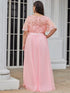 Plus Size Women's Embroidery Evening Dresses with Short Sleeve