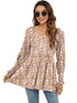 Printed Bubble Long-Sleeved Waist Blouse