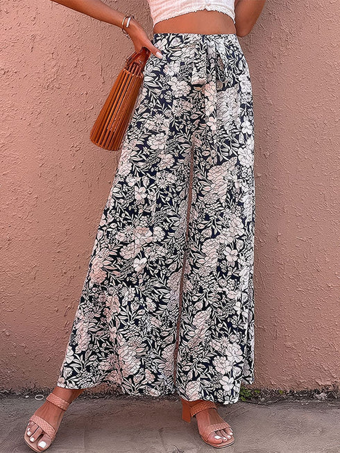 Printed High Waist Loose Fashion Micro Flared Pants