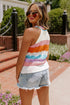Rainbow Striped Pointelle Knit Sleeveless Sweater Vest
