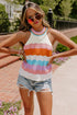 Rainbow Striped Pointelle Knit Sleeveless Sweater Vest