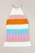 Rainbow Striped Pointelle Knit Sleeveless Sweater Vest