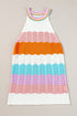 Rainbow Striped Pointelle Knit Sleeveless Sweater Vest