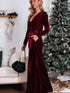 Red Velvet V-Neck Wide Leg Jumpsuit with Waist Tie