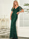 Regal Leaf-Sequined V Neck Fishtail Gown