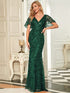 Regal Leaf-Sequined V Neck Fishtail Gown
