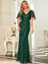 Regal Leaf-Sequined V Neck Fishtail Gown