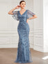 Regal Leaf-Sequined V Neck Fishtail Gown
