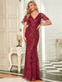 Regal Leaf-Sequined V Neck Fishtail Gown