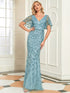 Regal Leaf-Sequined V Neck Fishtail Gown