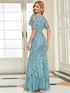 Regal Leaf-Sequined V Neck Fishtail Gown
