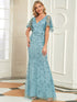 Regal Leaf-Sequined V Neck Fishtail Gown