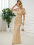 Regal Leaf-Sequined V Neck Fishtail Gown