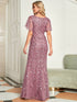 Regal Leaf-Sequined V Neck Fishtail Gown