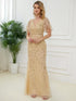 Regal Leaf-Sequined V Neck Fishtail Gown