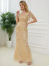 Regal Leaf-Sequined V Neck Fishtail Gown